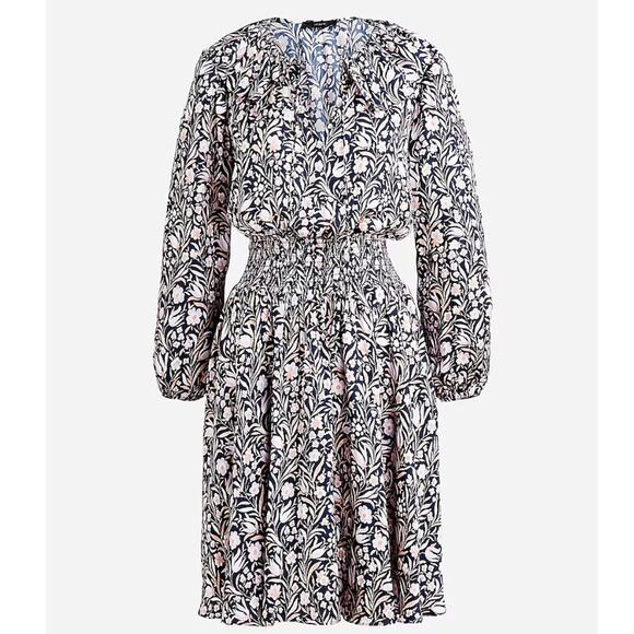 J.Crew V-Neck Mini Dress Floral Fields Navy Smocked Waist Ruffle Neck Medium - Picture 16 of 16